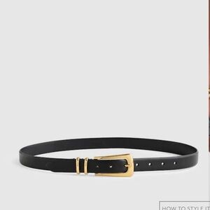 Madewell Elongated Belt Buckle Black Leather Belt with Gold Buckle